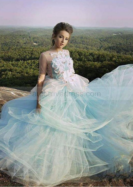 Beaded Blue Tulle Flower Girl Dress